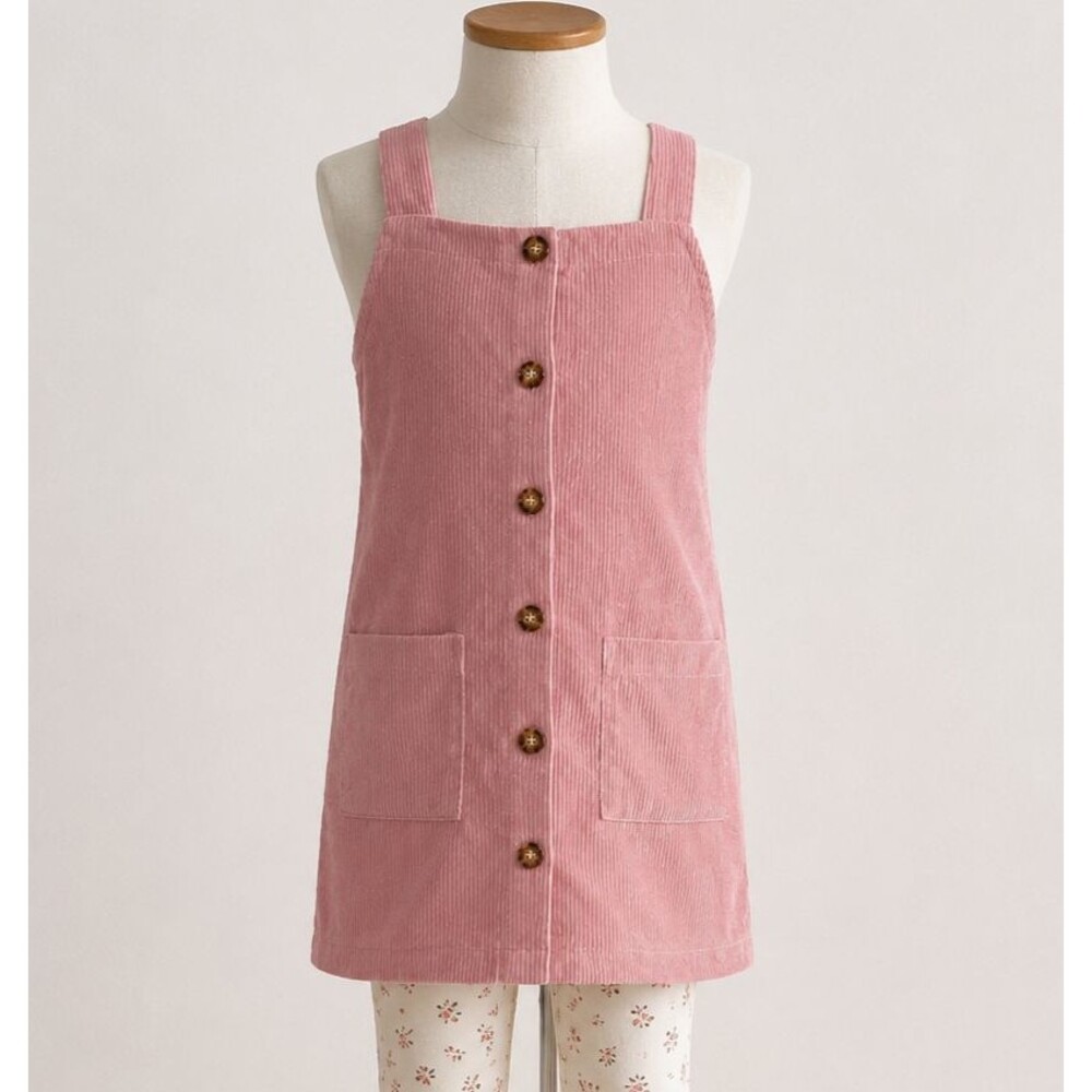 Love Squared Girls Size 10 Pink Corduroy Blend Button Front Dress EUC